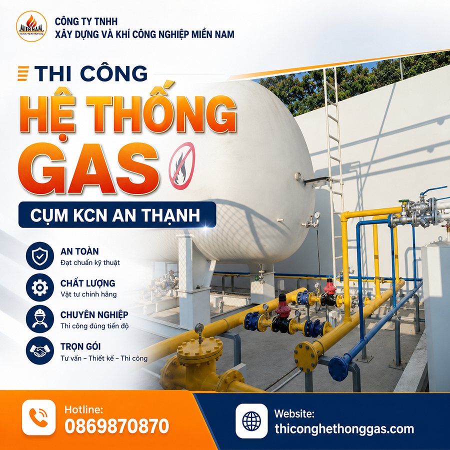 Thi công hệ thống gas Cụm KCN Thanh An