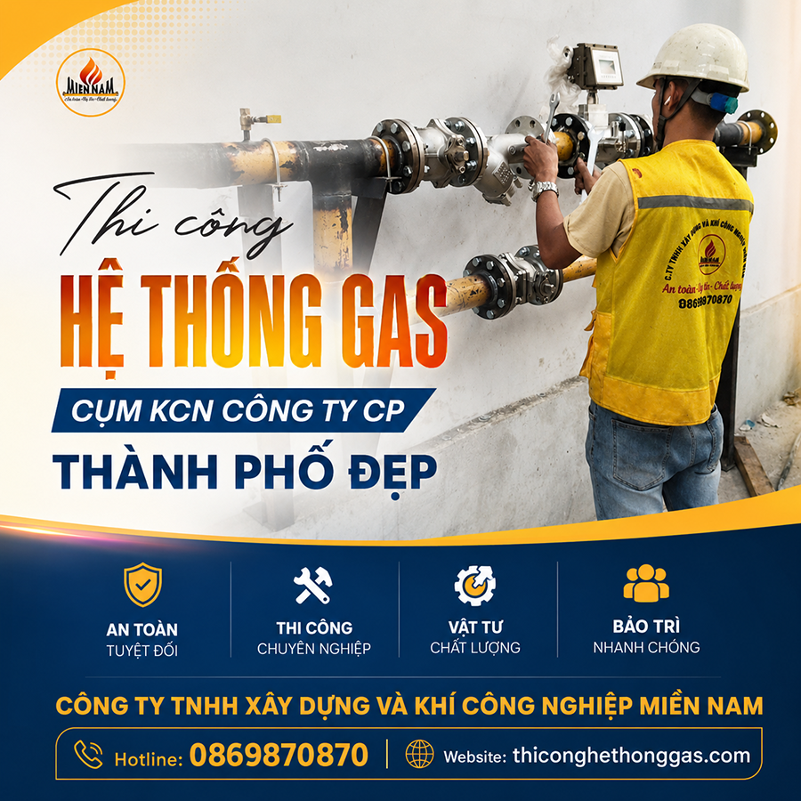 Thi công hệ thống gas Cụm KCN Công ty CP Thành phố Đẹp