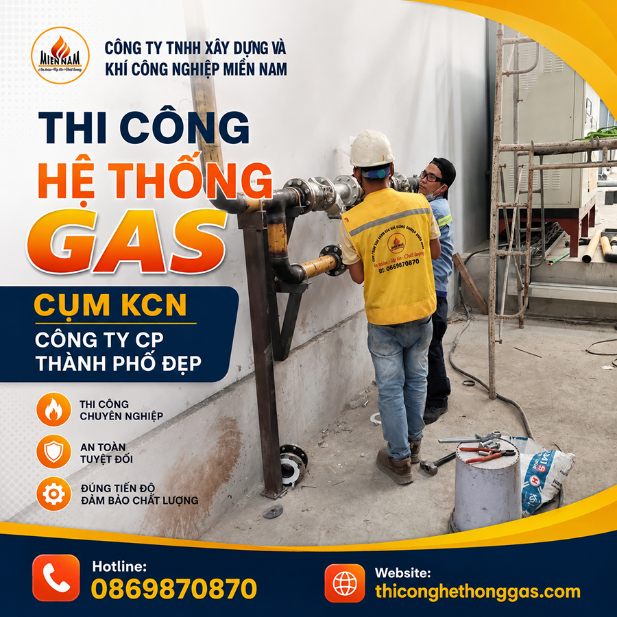 Thi công hệ thống gas Cụm KCN Công ty CP Thành phố Đẹp
