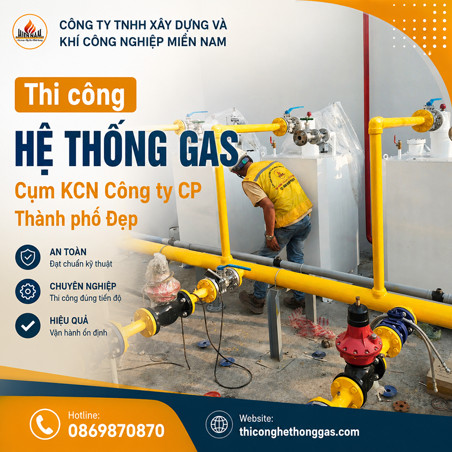Thi công hệ thống gas Cụm KCN Công ty CP Thành phố Đẹp