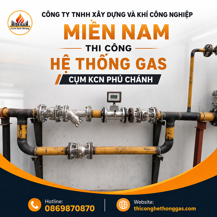 Thi công hệ thống gas Cụm KCN Phú Chánh
