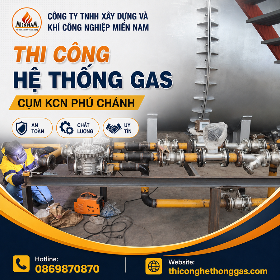 Thi công hệ thống gas Cụm KCN Phú Chánh