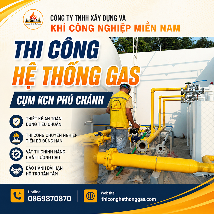 Thi công hệ thống gas Cụm KCN Phú Chánh